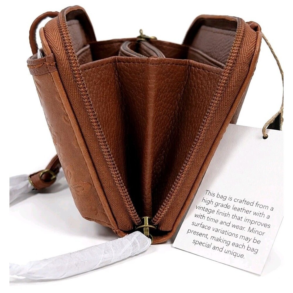 The Sak Iris Leather Crossbody Smartphone Wallet Brown Floral NWT - Picture 9 of 16